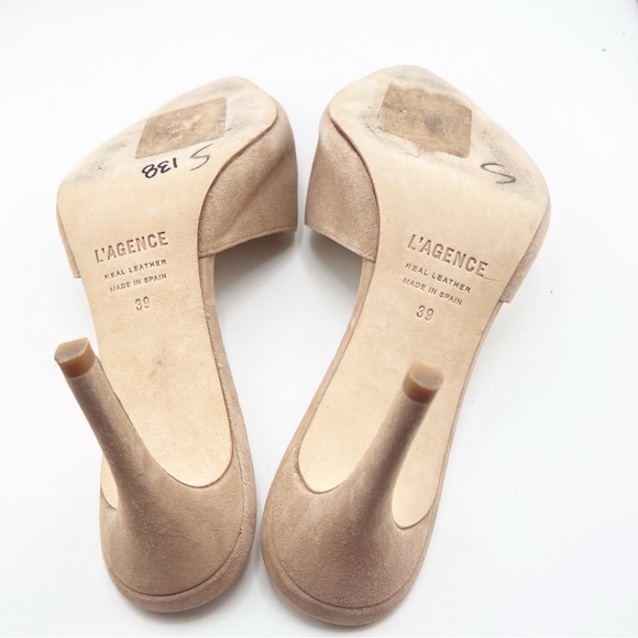 L'Agence Womens Lolita Suede Open Toe Mules EU39 Tan Stiletto Heel Pointed Toe - Picture 12 of 12